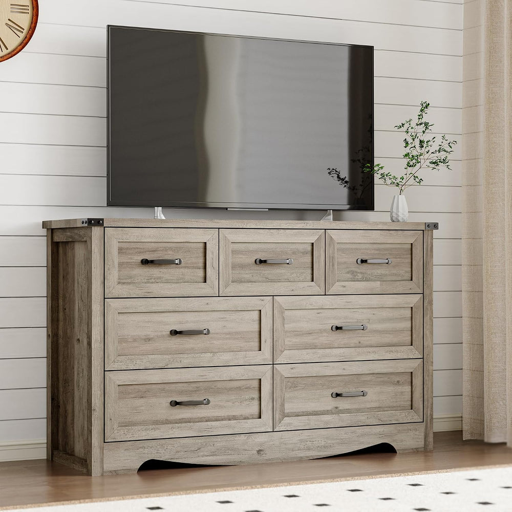 BORNOON 7-Drawer Dresser for Bedroom, Modern Wooden Chest of Drawers with Met...