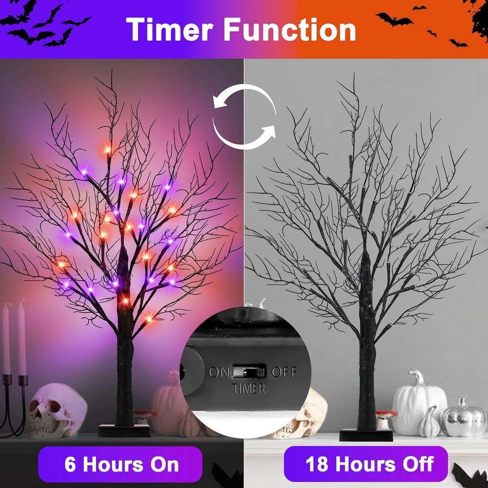 [Timer] 2 Pack Halloween Decorations Indoor, 24 Inch Halloween Tree with 24 O...