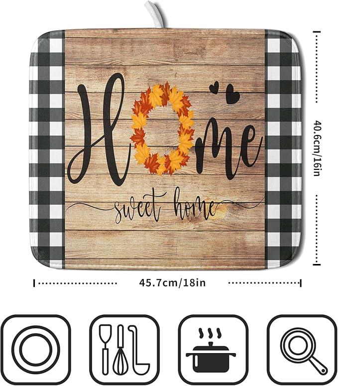 Giwawa Home Sweet Home Dish Drying Mat 16x18 Inch Fall Autumn Maple Leaf Wreath - Image 2