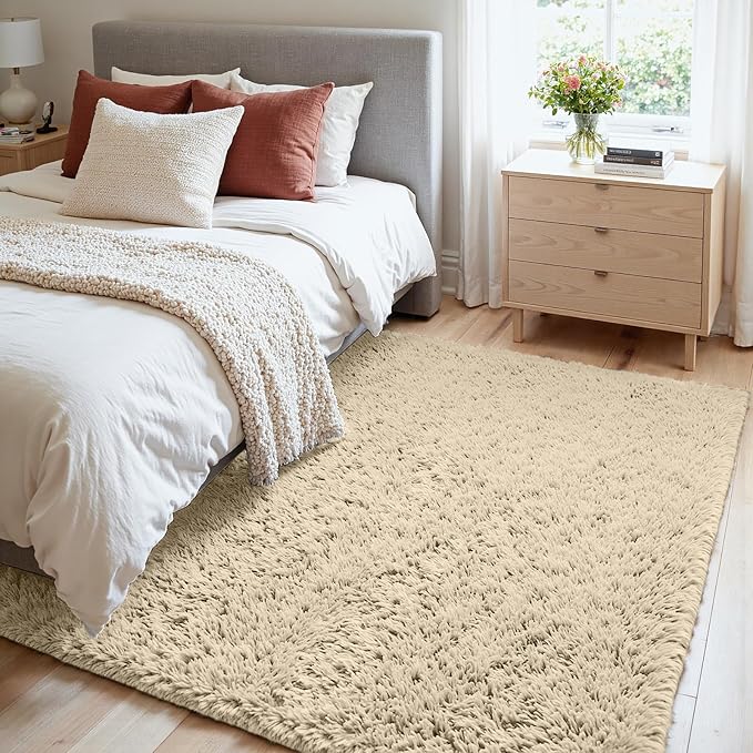 4x6 Area Rugs for Living Room Rug: Soft Fluffy Shag Beige Rugs for Bedroom - Image 2