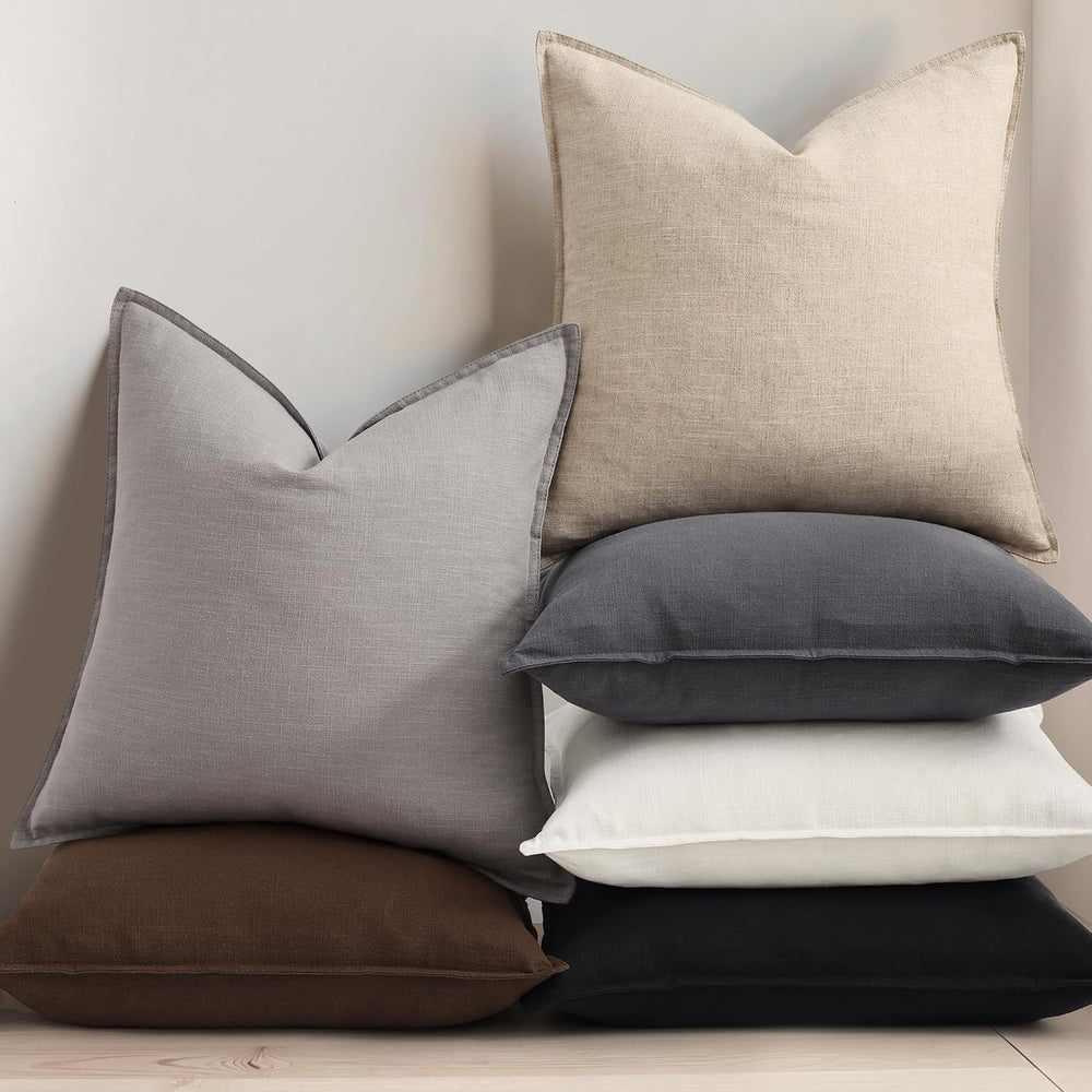 decorUhome Beige Christmas Linen Throw Pillow Covers 26x26 Set of 2