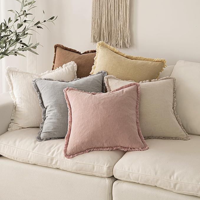 MIULEE Valentines Decorative Throw Pillow Covers Neutral Linen Fringe Throw - Image 6