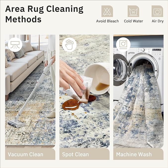 Abstract Rug 8x10 Large Living Room Rugs Neutral Modern Washable Area Rugs - Image 9