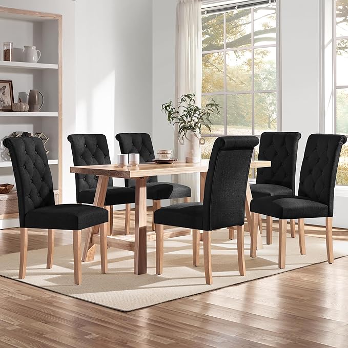 Yaheetech Dining Chairs Set of 6 Fabric Upholstered Dining Room Chairs with B...