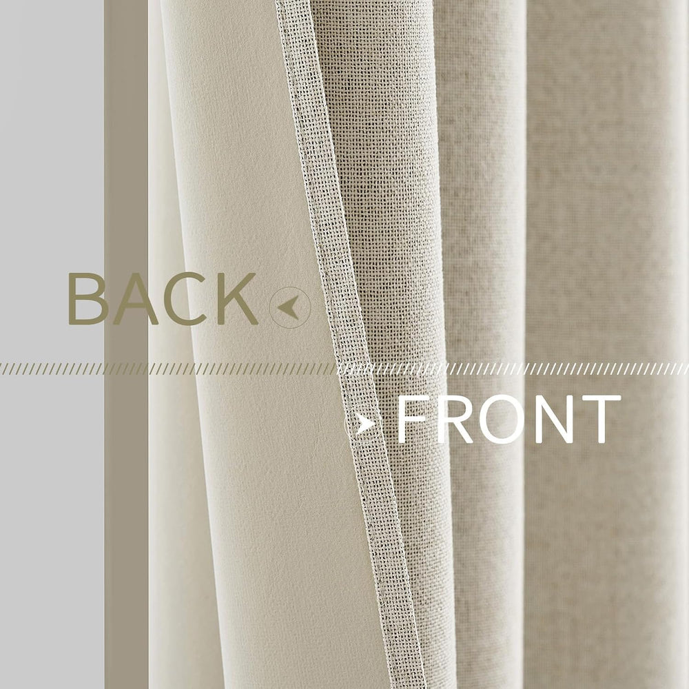 MIULEE 100% Blackout Linen Curtains for Bedroom 52x84 Inches Butter Cream