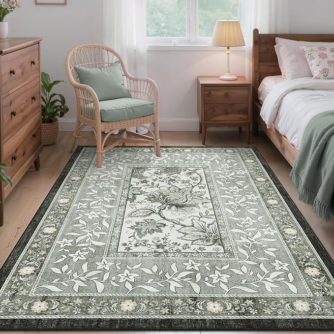 GarveeHome Provence Botanical Grove 4x6 Rug Vintage Cottagecore Soft Gray Fog - Image 2