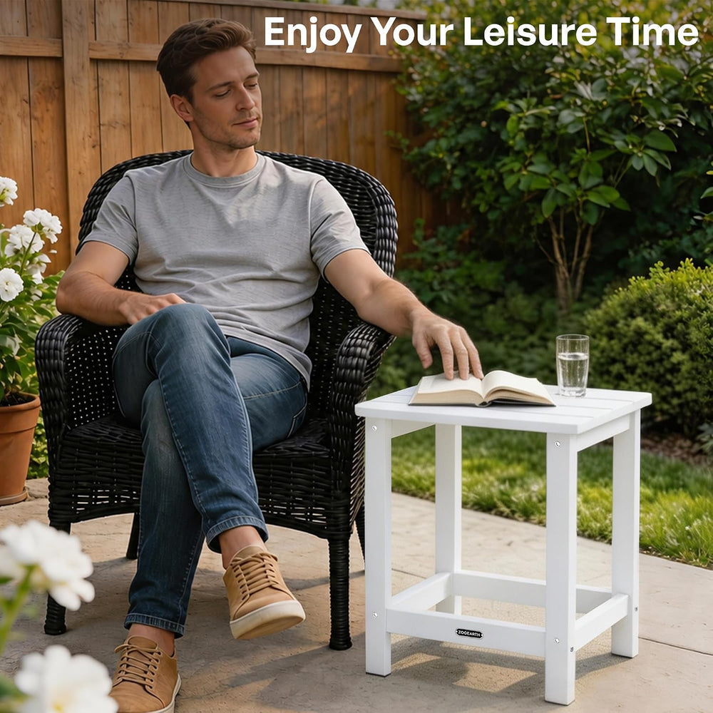 Square Outdoor Side Table, Patio End Table for Adirondack Chair, White