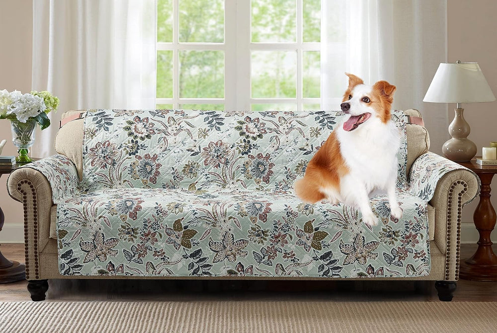 Brilliant Sunshine Green Vintage Beautiful Flowers Couch Sofa Slip Cover