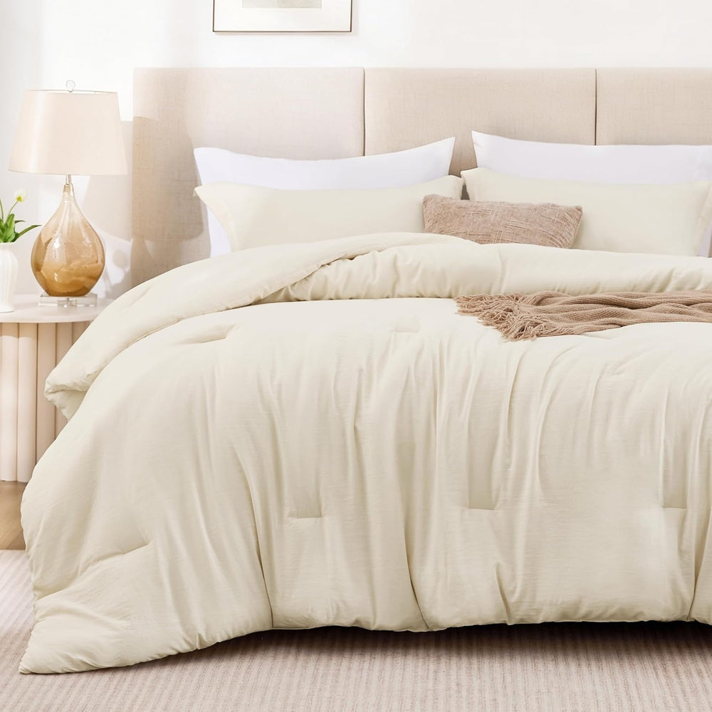 Love's cabin Beige Full Comforter Set, 3-Piece Prewashed Bed Set