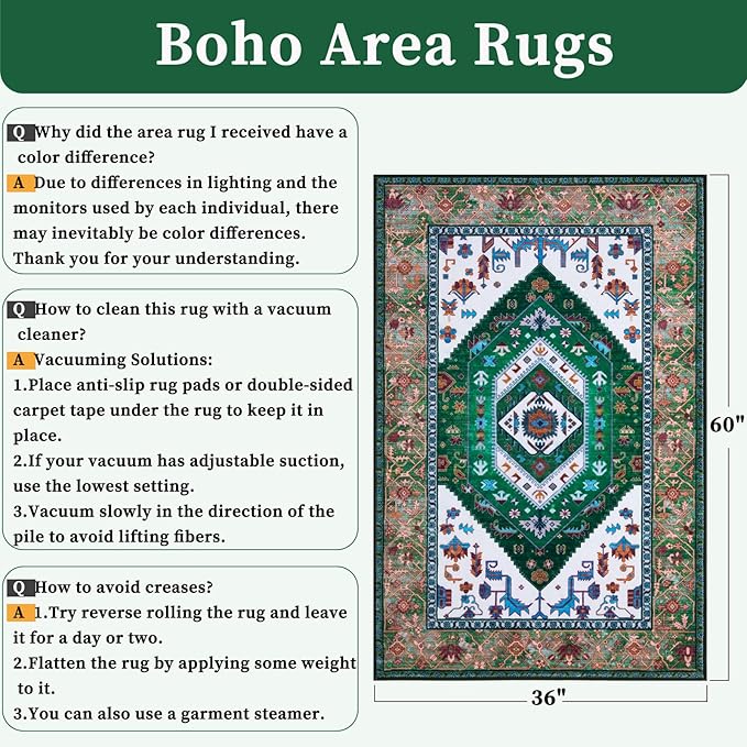 SERISSA Area Rug 3x5 Boho Rugs for Bedroom, Washable Non-Slip Living Room Rug - Image 2