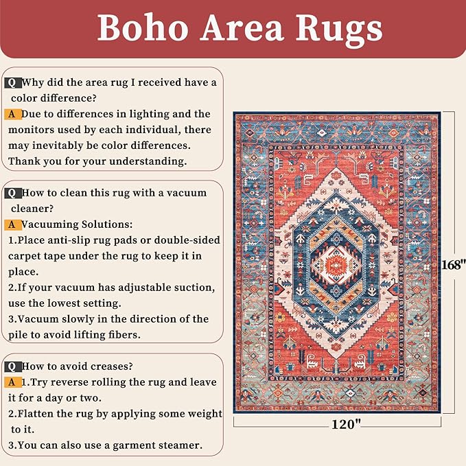 SERISSA 10x14 Area Rugs for Living Room, Large Washable Non-Slip Boho Rug - Image 6