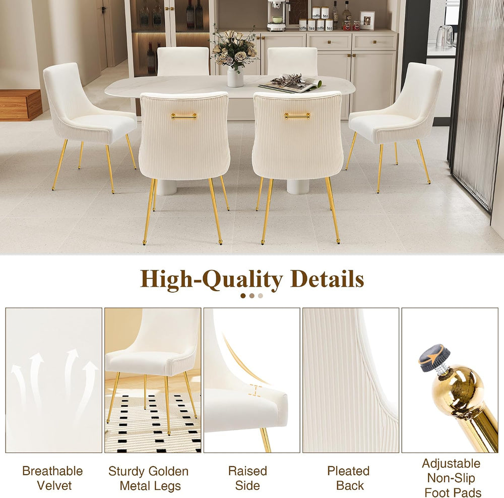 adochr Velvet Dining Chairs Set of 2 with Gold Metal Legs, Beige