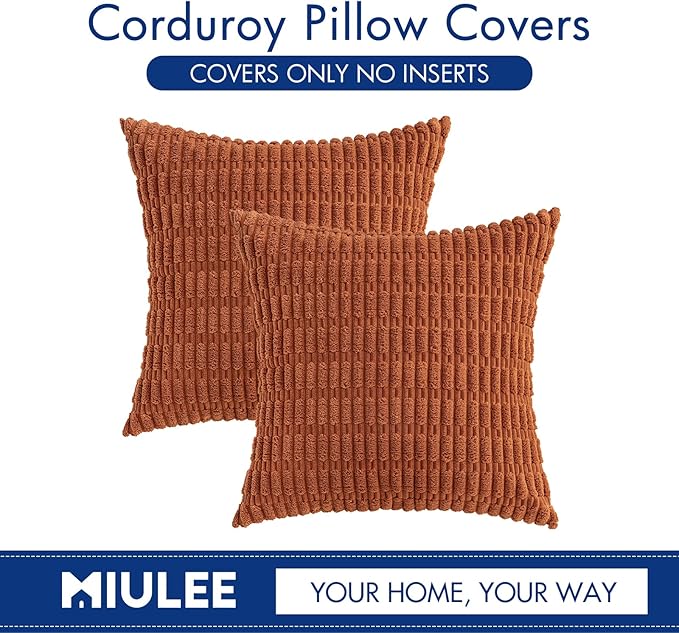 MIULEE Pack of 2 Corduroy Decorative Throw Pillow Covers 18x18 Inch Soft Boho - Image 6