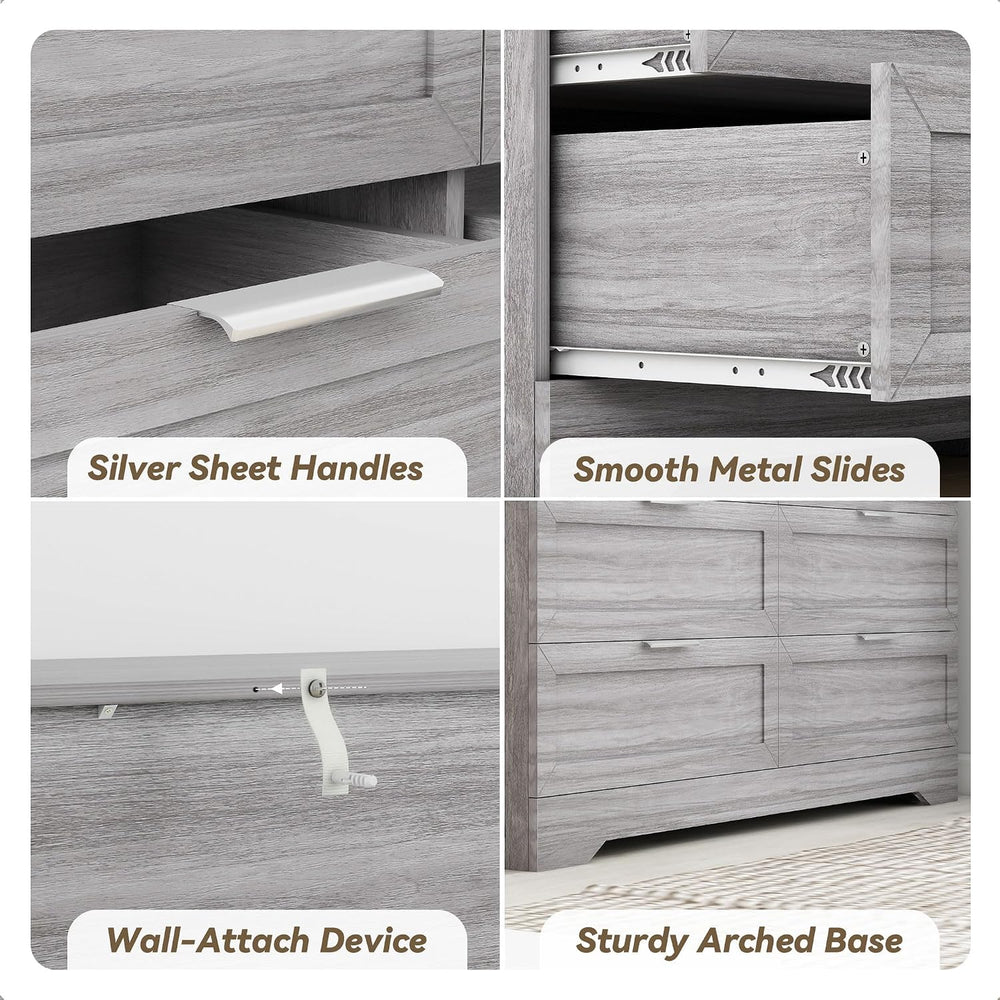 Modern Dressers & Chests of Drawers, Wide TV Stand for Bedroom, Wash Grey