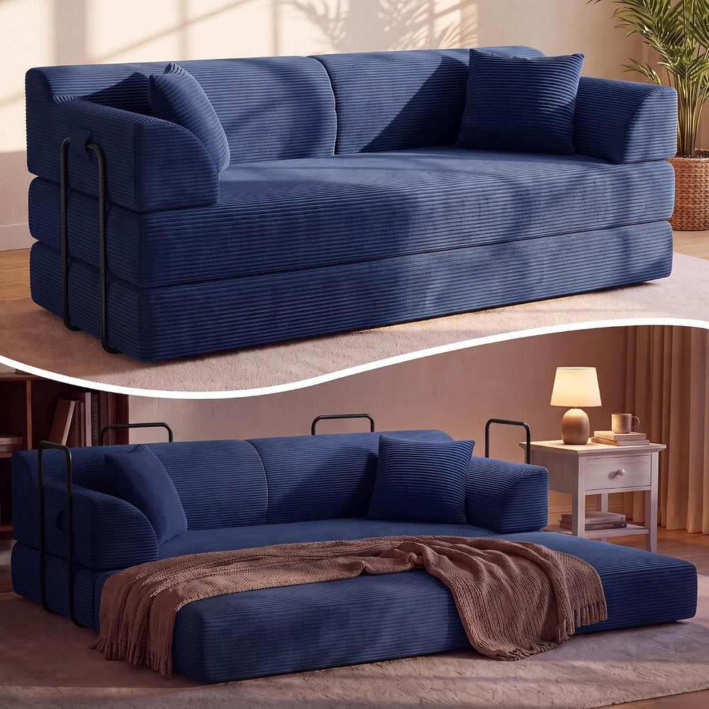 79" High‑Back Convertible Futon Sofa Bed, Boneless Couch for Living Room