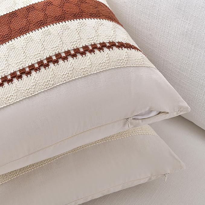 Fancy Homi Set of 1 Rust Boho Decorative Throw Pillow Covers 16x16 Inch - Image 3