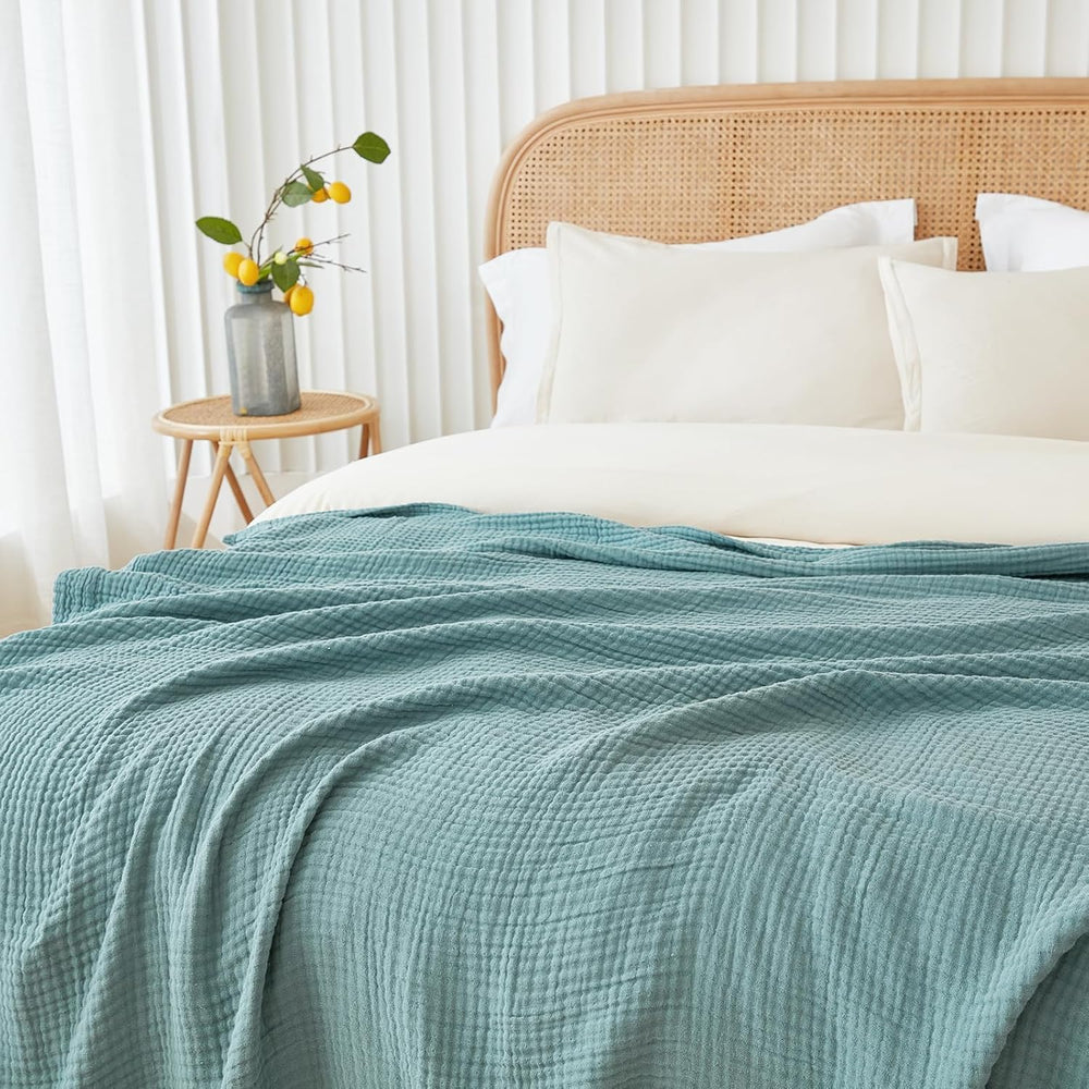 EMME Muslin Cotton Blankets Queen Size for Bed Adults Soft Teal 90" x 90...
