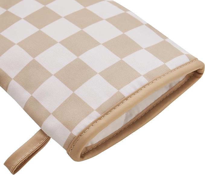 Ohocut Beige Checkered Mini Oven Mitts Heat Resistant, Vintage Retro - Image 7