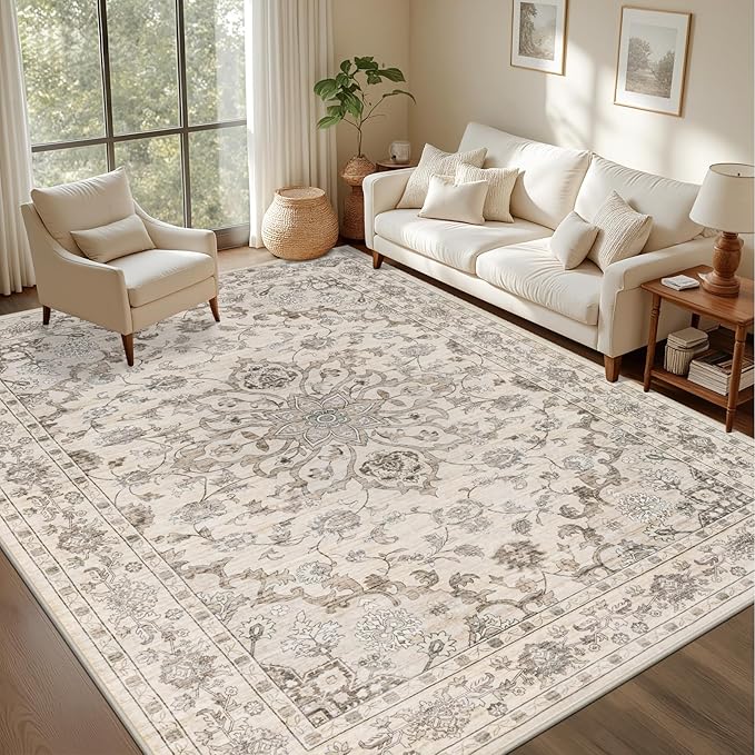 5x7 Area Rugs Living Room Rug: Washable Vintage Distressed Floral Rug No Slip by EXPEDIX