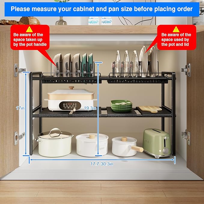 Mustorn Pots and Pans Organizer Under Cabinet, Expandable 2 Tier Under Sink - Image 6