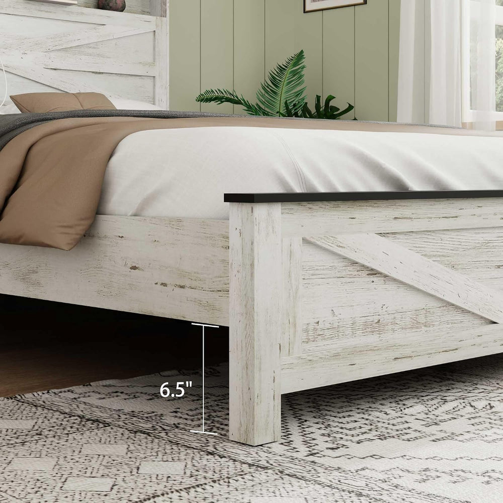 Ball & Cast Wood Queen Size Bed Frame with Storage Headboard,Farmhouse Pl...