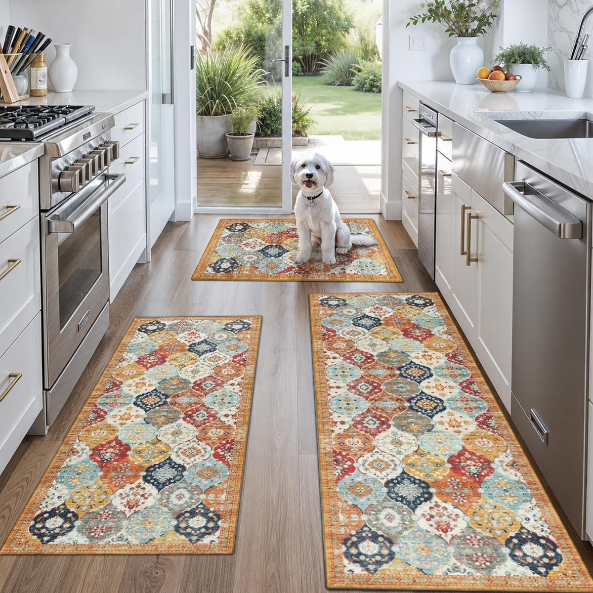 3-piece colorful boho rug set - washable moroccan, main product view