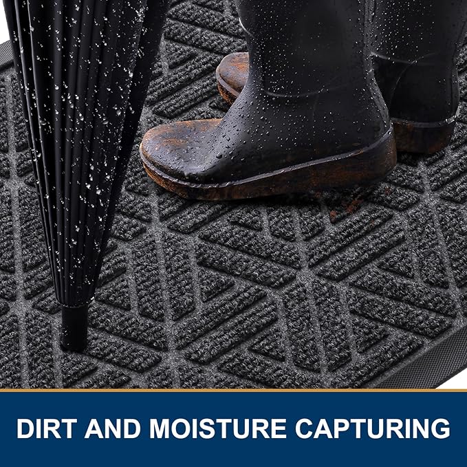 Smiry Front Door Mat Outside Entrance, Heavy Duty Sturdy Natural Rubber Doormat - Image 3