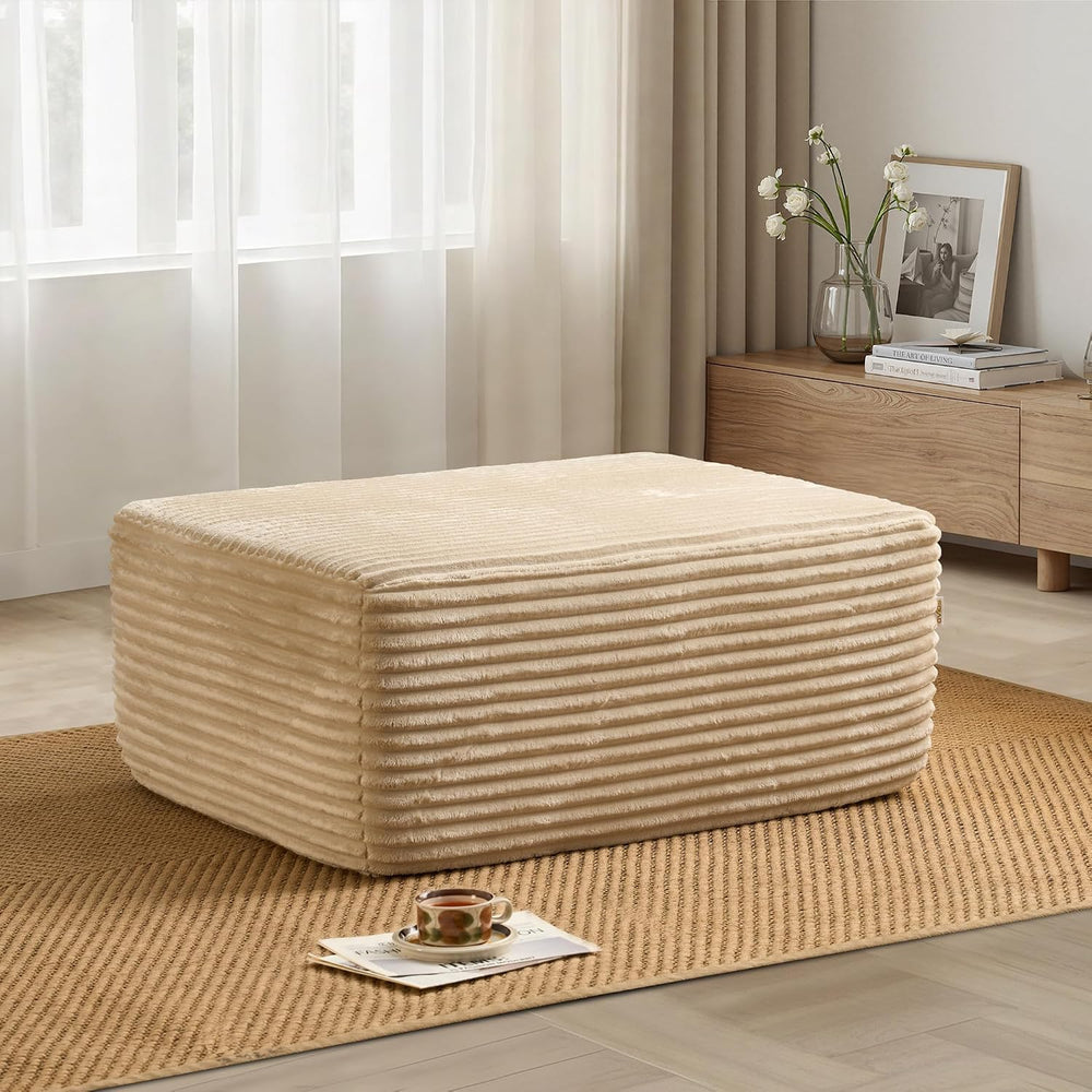 37" Plush Corduroy Ottoman, Upholstered Cloud Boneless Ottoman for Couch...