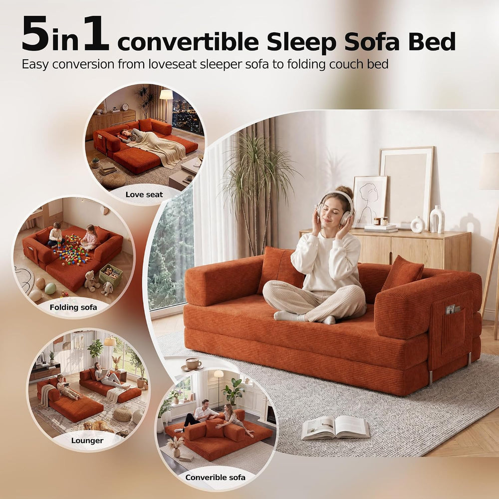 77" Convertible Futon Sofa Bed, Boneless Floor Couch for Living Room