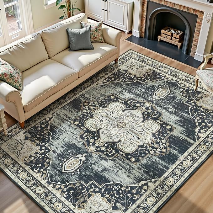 Lofus 8x10 Washable Area Rug, Vintage Floral Rugs by Lofus