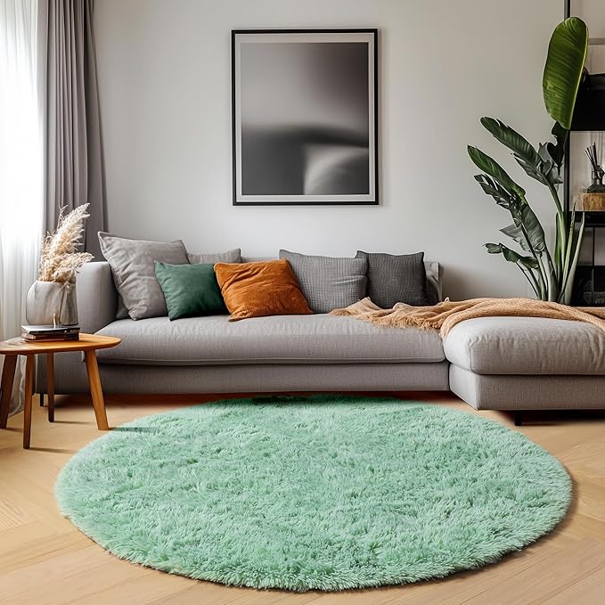 ONASAR Sage Green Round Area Rugs 5ft, Fluffy Soft Bedroom Circle Rug - Image 9