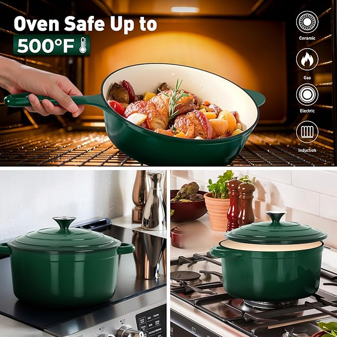 DishDelight Enameled Cast Iron Pots and Pans Set, 7 Piece Dutch Oven Set - Image 4