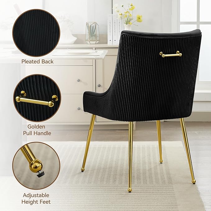 Velvet Dining Chairs Set of 2 Gold Legs,Upholstered Velvet Accent Chairs, Ple...