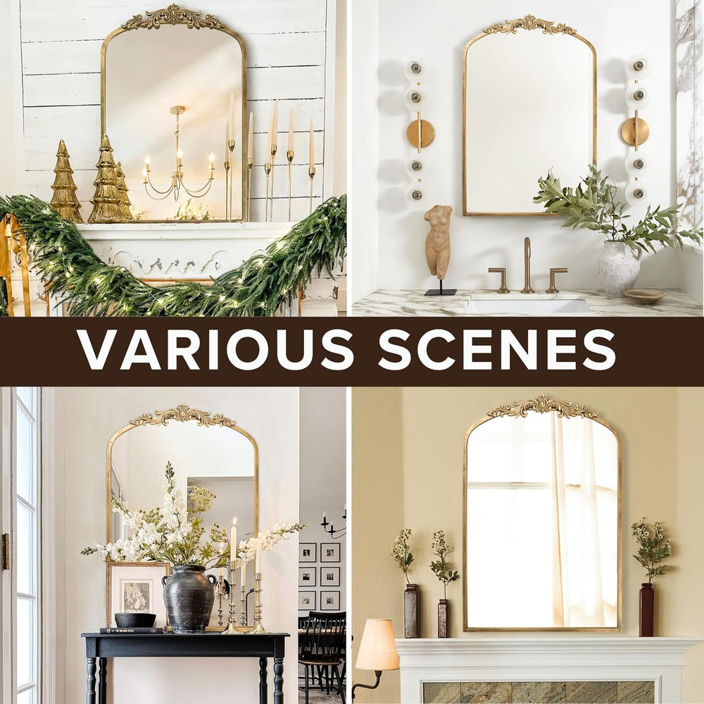 PERFNIQUE Vintage Mirror, 30" X 19" Gold Arched Antique Baroque Mirror