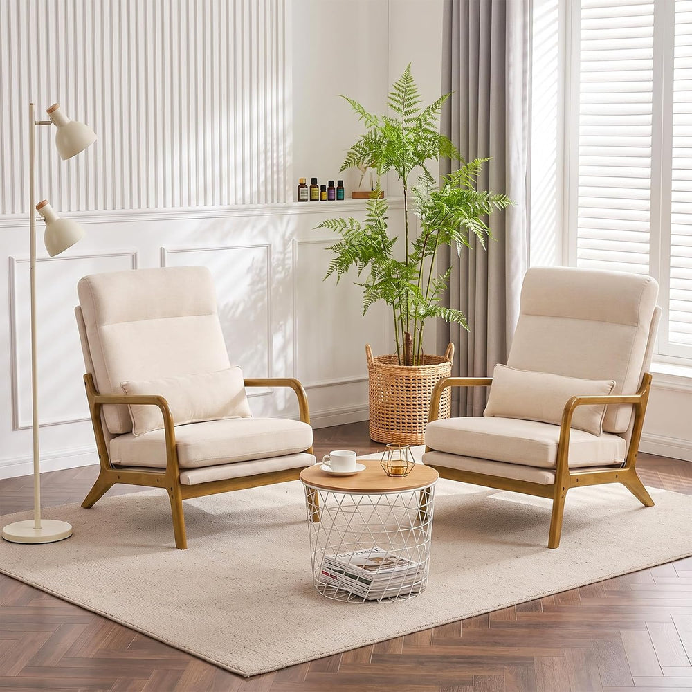 Bonnlo High Back Beige Accent Chairs Set of 2, Upholstered Mid Century Modern...