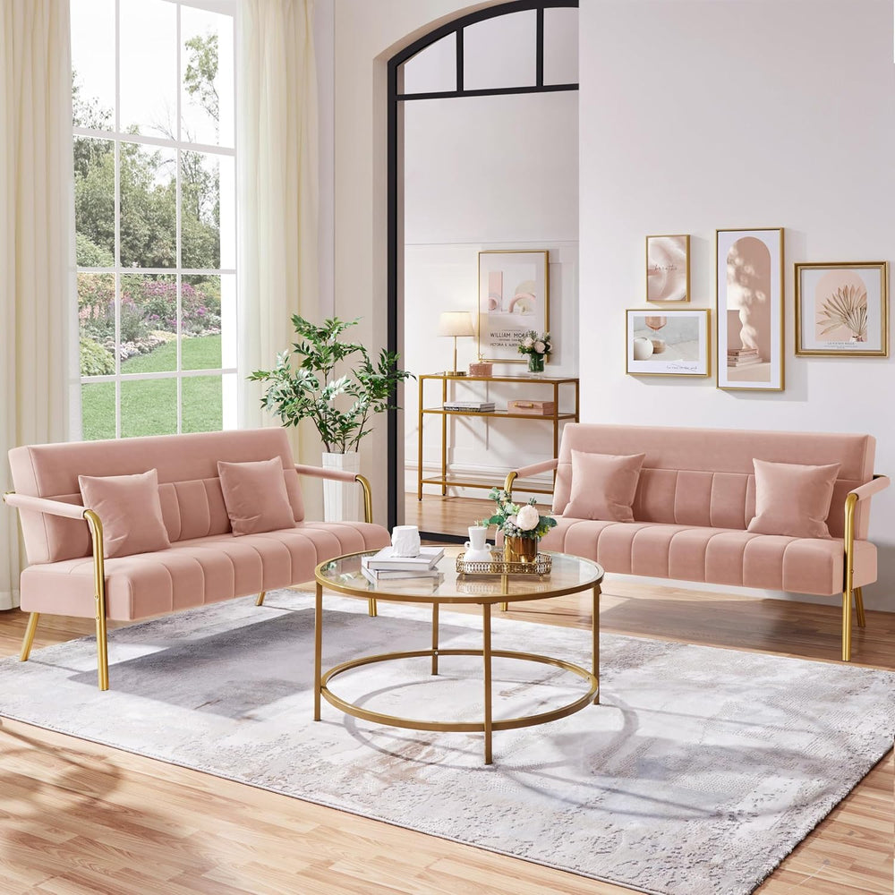 Yaheetech 56.5" Small Sofa 2 Seater Couch with Gold-Tone Legs, Pink