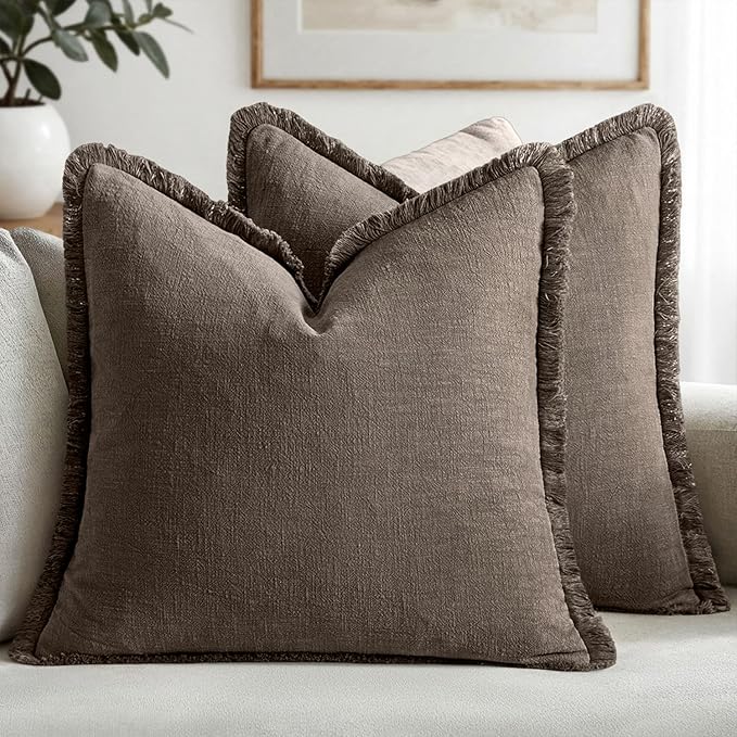 MIULEE Decorative Throw Pillow Covers Neutral Linen Fringe Throw Pillows Set of by MIULEE