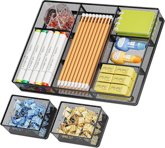 Marbrasse 3 Packs Desk Drawer Organizers, Metal Mesh Dividers Desk Drawer by Marbrasse