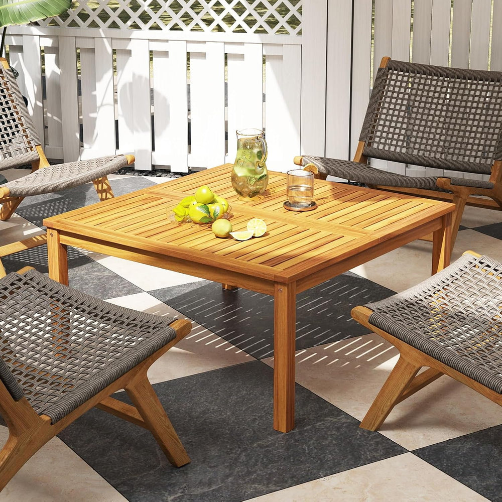 Outdoor Coffee Table, Acacia Wood Side Table With Slatted Tabletop, Square Pa...
