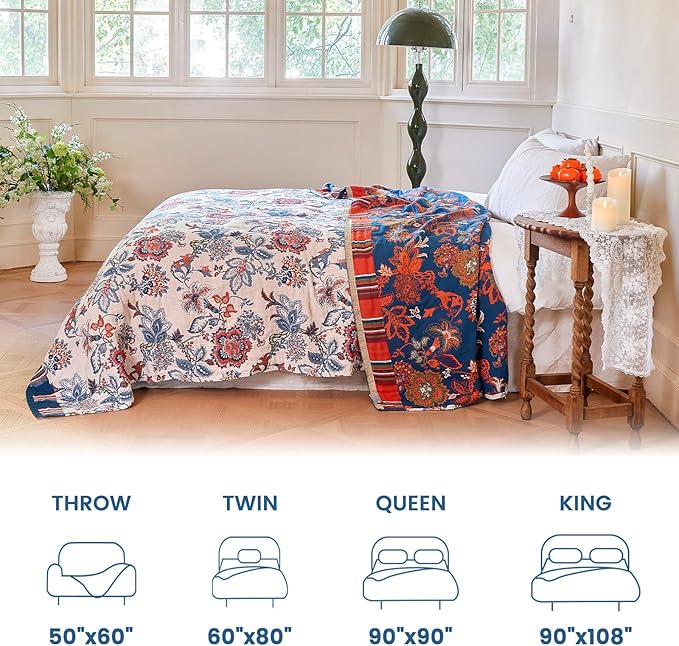 MSGKV Boho Throw Blanket 50"x60" 100% Cotton Floral Blanket - Image 5