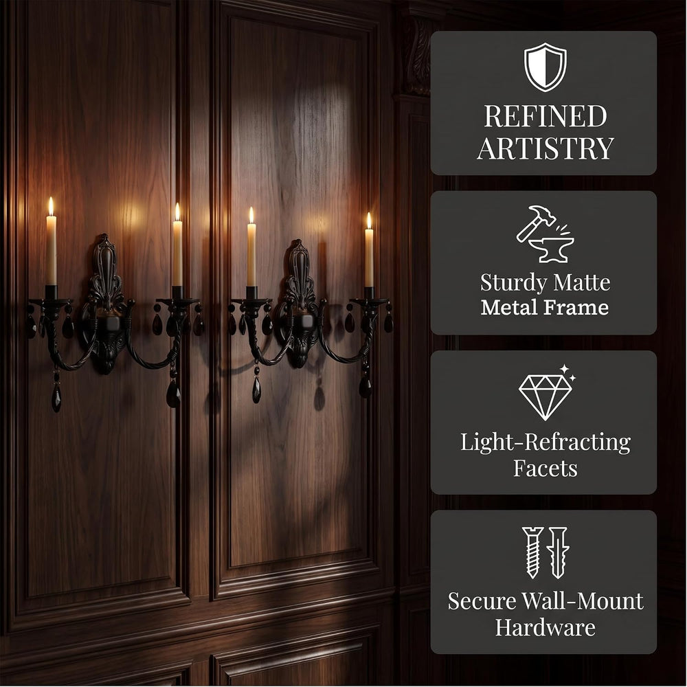 Black Iron Candle Sconces Gothic Wall Candle Holder Set of 2, Handcrafted Wro...