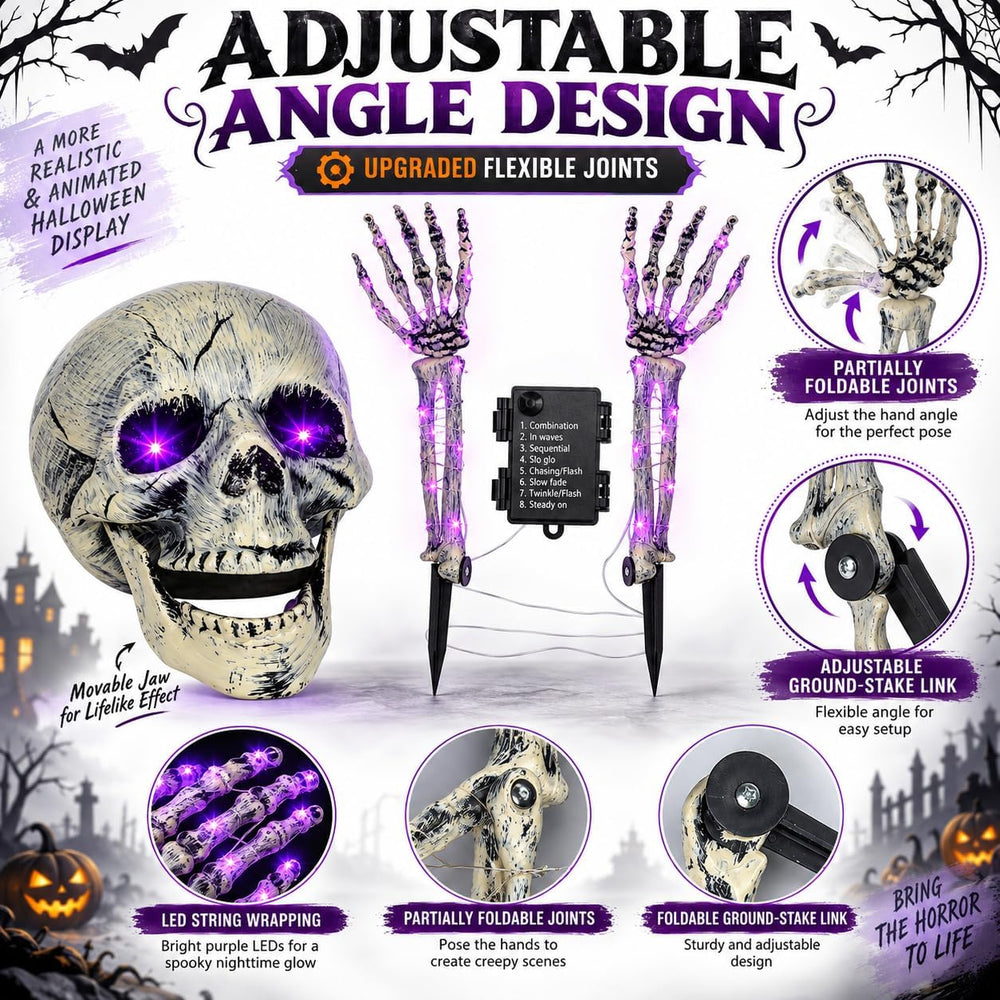 FLYSNK Lighted Halloween Skeleton Groundbreaker Decorations Outdoor, Spooky S...