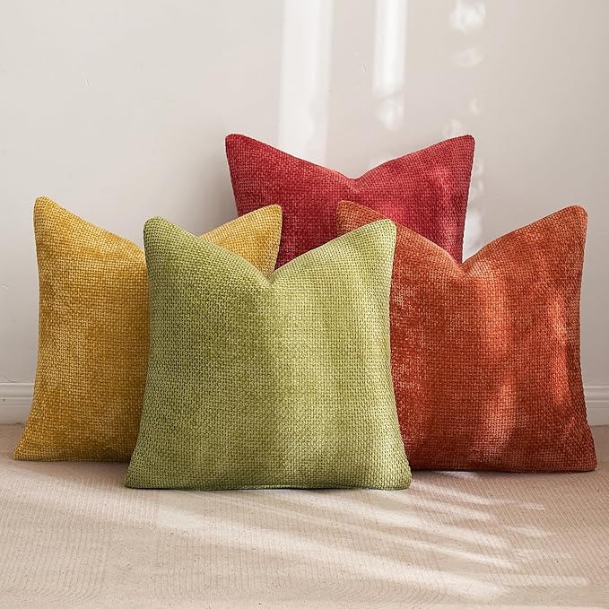 MIULEE Pack of 4 Burnt Orange Couch Throw Pillow Covers 16x16 Inch Yellow Green - Image 4