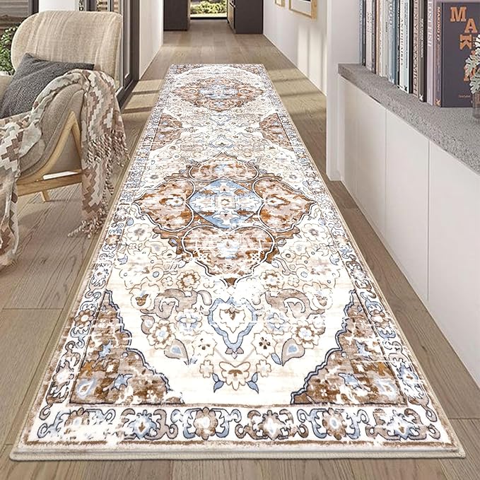 HEBE Hallway Runner Rug 2'8''x8' Washable Vintage Distressed Area Rugs Non Slip by HEBE