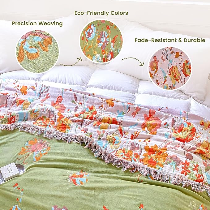 MSGKV Boho Throw Blanket 60"x80" Floral 100% Cotton Blanket - Image 3