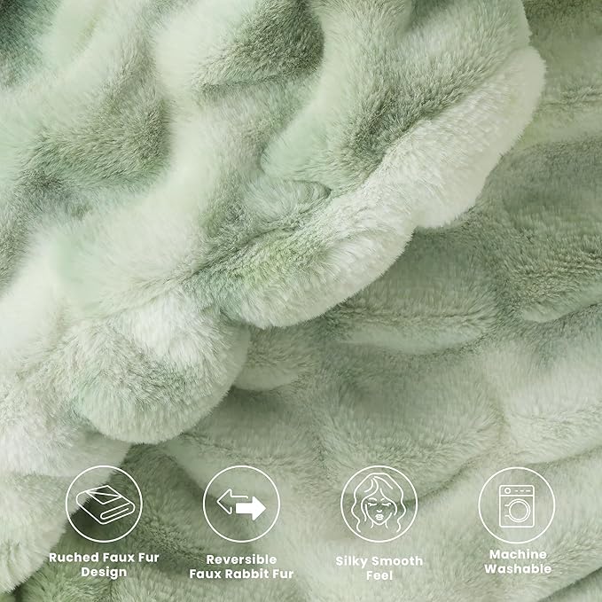 Ultra Soft Cozy Faux Fur Throw Blanket, Fuzzy Plush Thick Bubble Blanket - Image 5
