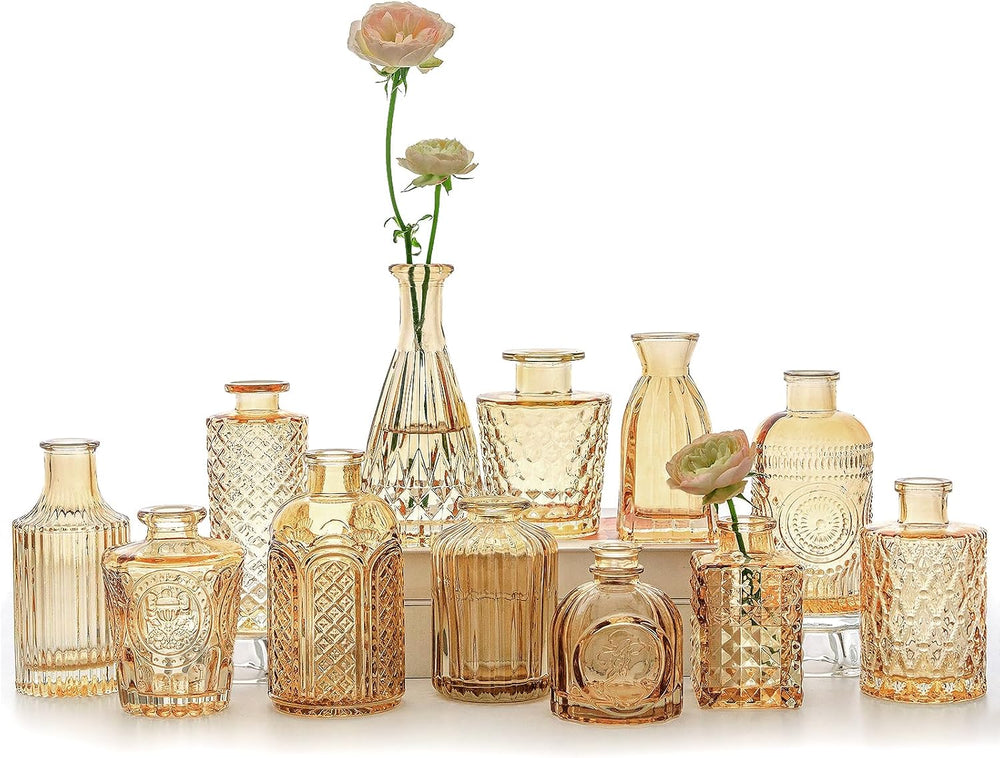 SUPMIND Glass Bud Vases Set of 12, Small Gold Amber Flower Vases in Bulk