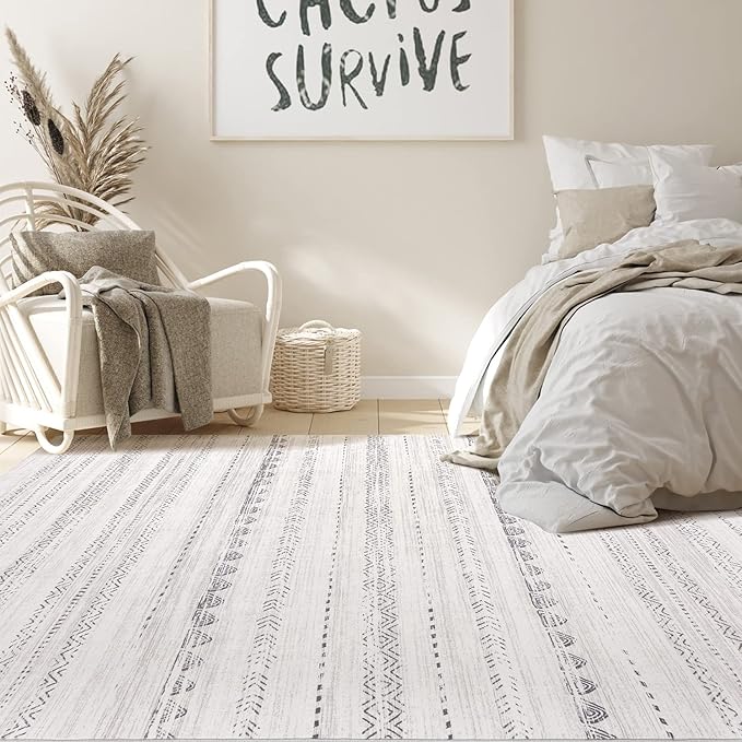 Nakagishi 5x8 Area Rug Living Room: Washable Boho Large Neutral Soft Farmhouse - Image 6