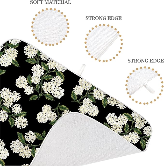 Black Dish Drying Mat 18x24 Inch Green Vintage Floral Hydrangea Flower Drying - Image 3