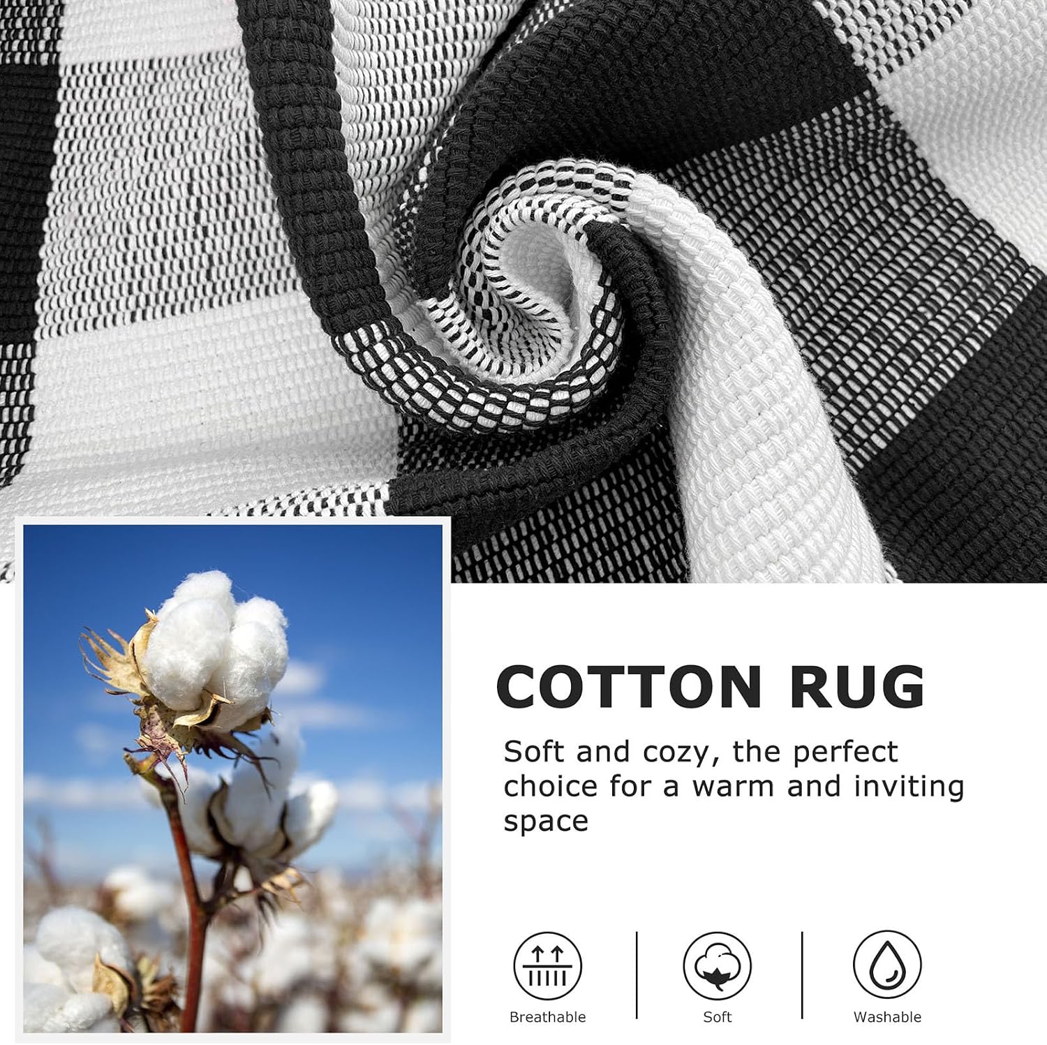 4x6 Buffalo Plaid Outdoor Rug, Washable Front Porch, Black White | Woven cotton checkered outdoor rug for porches and entryways, black and white washable decor for indoor outdoor use